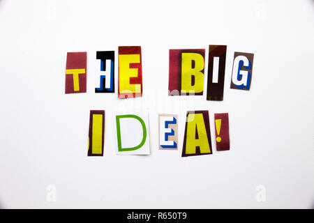 A word writing text showing concept of The Big Idea question made of different magazine newspaper letter for Business case on the white background with copy space Stock Photo