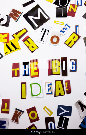 A word writing text showing concept of The Big Idea question made of different magazine newspaper letter for Business case on the white background with copy space Stock Photo