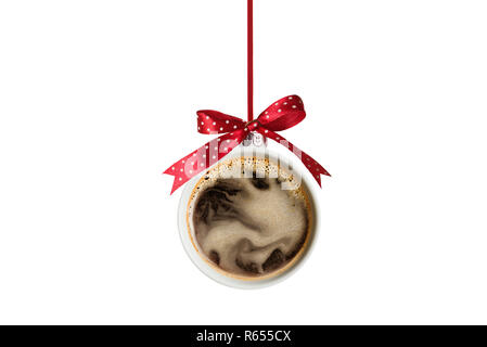Cup of coffee as Christmas decoration. Isolated on white background. Stock Photo
