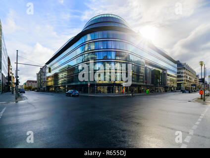 Berlin, Germany - June 01, 2016. Night Scene of Galeries Lafayette on Friedrichstrasse in Berlin. The luxury department store was built by the archite Stock Photo