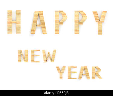 Happy New Year in shape from wooden Stock Photo