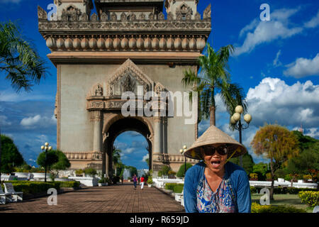 Patuxay Patuxai monument or victory gate in Vientian capital of Laos Stock Photo