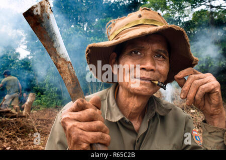 Deforestation. Local people clearing forest for land cultivation in rural southern Laos South East Asia Stock Photo