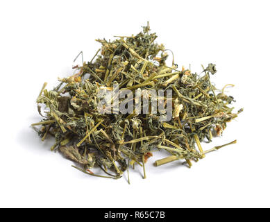 Dried medicinal herbs raw materials isolated on white. Viola tricolor. Stock Photo