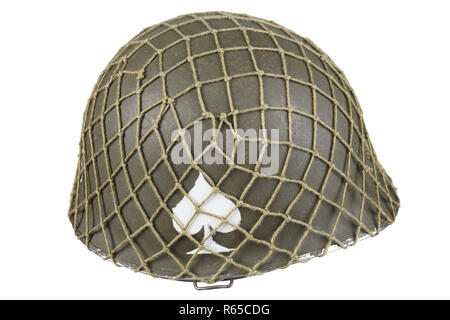 us army ww2 period helmet with ace of spades emblem isolated on white background Stock Photo