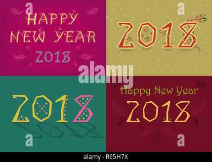 New Years 2018 Cards with Artistic numbers Stock Photo