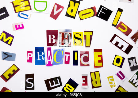 A word writing text showing concept of Best Practice made of different magazine newspaper letter for Business case on the white background with copy space Stock Photo