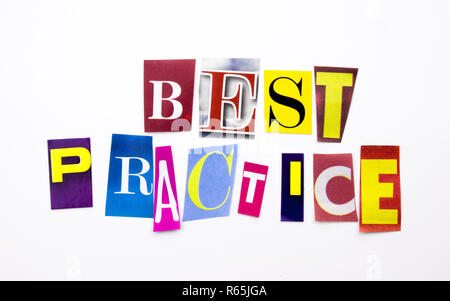 A word writing text showing concept of Best Practice made of different magazine newspaper letter for Business case on the white background with copy space Stock Photo
