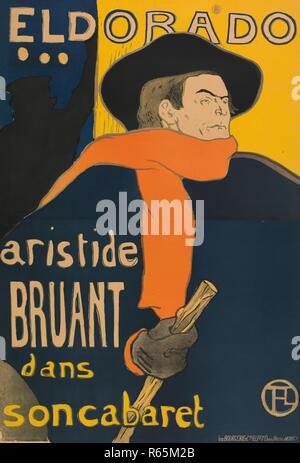 Poster for the performance of Aristide Bruant in the Café-concert Eldorado. Dimensions: 144 cm x 98 cm, 137 cm x 93.5 cm, 151.5 cm x 105.7 cm. Museum: Van Gogh Museum, Amsterdam. Author: de Toulouse-Lautrec, Henri. Stock Photo