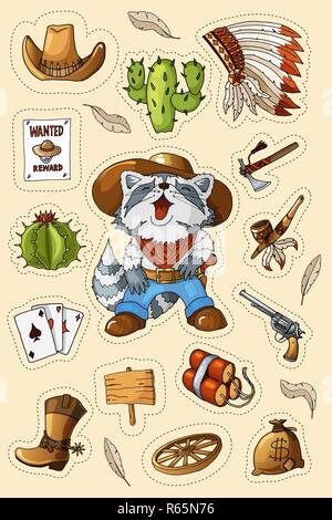 Raccoon Stickers Vector Cartoon Childrens Fairy Stock Vector (Royalty Free)  2298546177