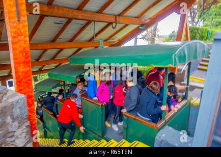 SANTIAGO, CHILE - OCTOBER 16, 2018: People travel on the Funicular of Cerro San Cristobal in Santiago de Chile, Chile Stock Photo