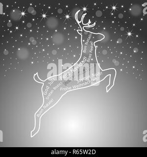 silver Merry Christmas wordcloud on a reindeer - illustration Stock Photo