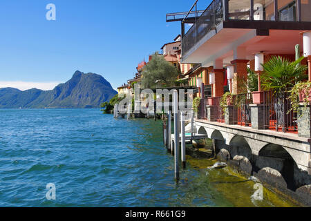 gandria small fishing village on lake lugano,switzerland - gandria small village on lake lugano,switzerland Stock Photo