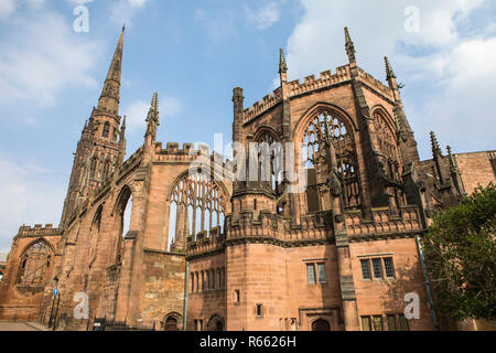 A view of the historic ruin of St. Michaels - part of the Coventry Cathedral buildings that were destroyed by the Luftwaffe during the Second World Wa Stock Photo