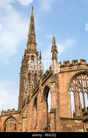 A view of the historic ruin of St. Michaels - part of the Coventry Cathedral buildings that were destroyed by the Luftwaffe during the Second World Wa Stock Photo