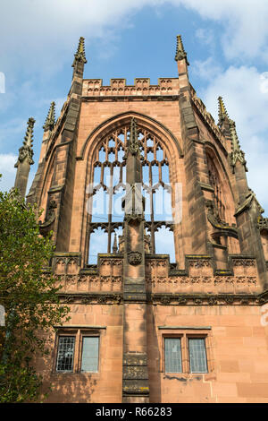 A view of the ruin of St Michaels - part of the Coventry Cathedral buildings which was bombed by the Luftwaffe during the Second World War. Stock Photo