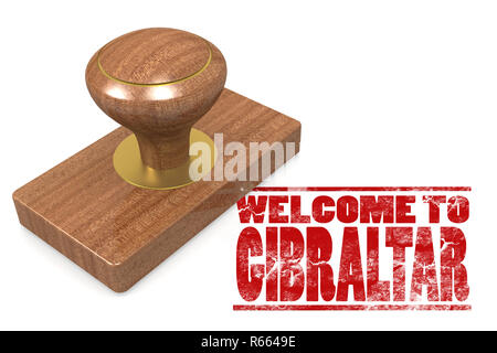 Red rubber stamp with welcome to Gibraltar Stock Photo