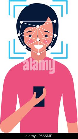 woman face scan process gadget vector illustration Stock Vector