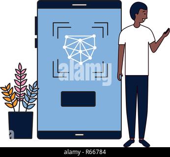 man using mobile biometric face scan vector illustration Stock Vector ...