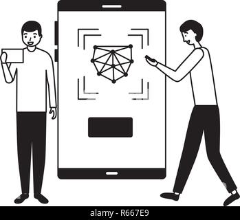 two men with mobile face scan digital vector illustration Stock Vector ...