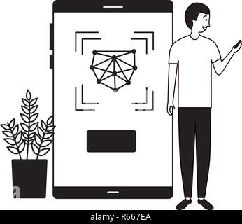 man using mobile biometric face scan vector illustration Stock Vector ...