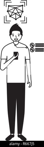 man face scan using mobile digital vector illustration Stock Vector ...