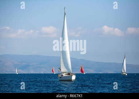 Sailing luxury boats during the yacht regatta in Aegean Sea, Greece. Stock Photo