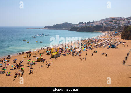 ALBUFEIRA, PORTUGAL - JULY 13TH 2018: View of Peneco Beach in Albufeira, Portugal, on 13th July 2018. Stock Photo