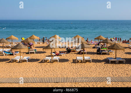ALBUFEIRA, PORTUGAL - JULY 13TH 2018: A view of the beautiful Peneco Beach in Albufeira, Portugal, on 13th July 2018.. Stock Photo