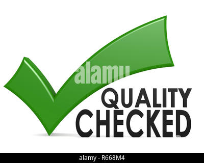 Quality checked word with green check mark Stock Photo