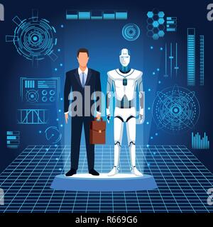 humanoid robot and businessman Stock Vector