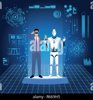 humanoid robot and businessman Stock Vector