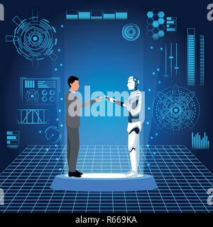 humanoid robot and businessman Stock Vector