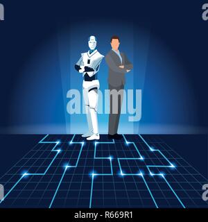 humanoid robot and businessman Stock Vector
