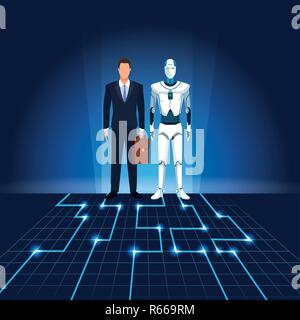 humanoid robot and businessman Stock Vector