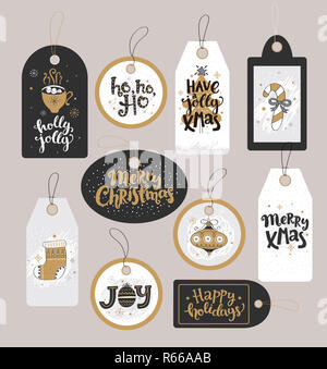 Set of Christmas holidays tags. Stock Photo