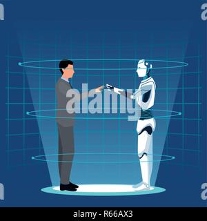 humanoid robot and businessman Stock Vector