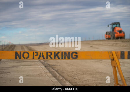 No Parking sign on construction site made of wood Stock Photo