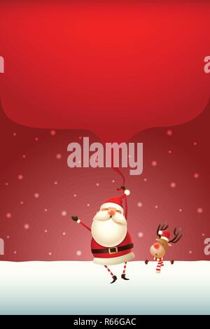 Christmas template poster - Santa Claus pull gifts bag down Stock Vector