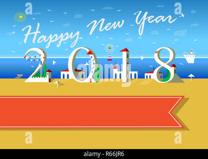 Happy New Year 2018. Summer beach Stock Photo