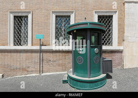 ROME, ITALY - JUNE 30: Guard booth in Rome on JUNE 30, 2014. Armored guard house at Quirinale in Rome, Italy. Stock Photo