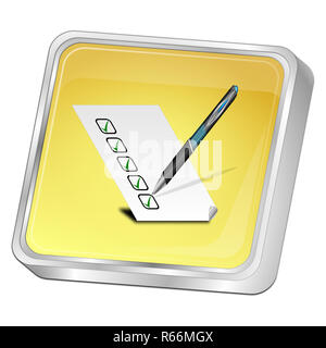 golden Button with check list - 3D illustration Stock Photo