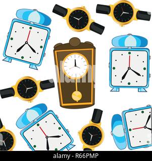 Decorative pattern from come hours and alarm clock Stock Vector
