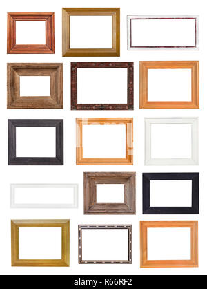 set of little wide wooden picture frames isolated Stock Photo