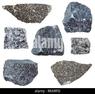 various Gabbro rocks isolated on white Stock Photo