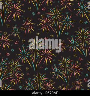 Firework seamless vector pattern isolated. Stock Vector