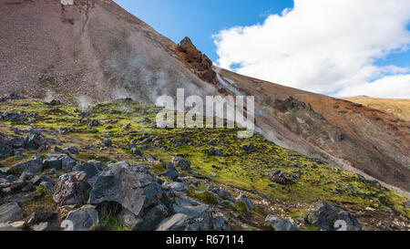 hot sptings on slope in Landmannalaugar in Iceland Stock Photo