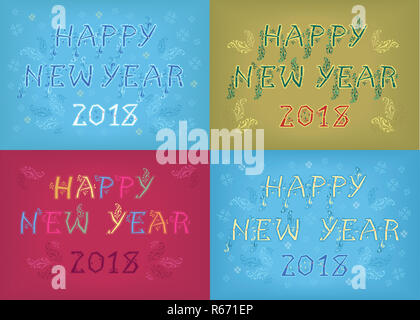 New Years Retro CArds with Artistic Floral Texts Stock Photo