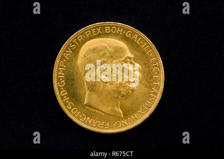 some gold Austrian crowns coins Stock Photo