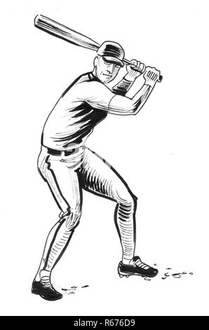 Baseball player. Ink black and white drawing Stock Photo - Alamy